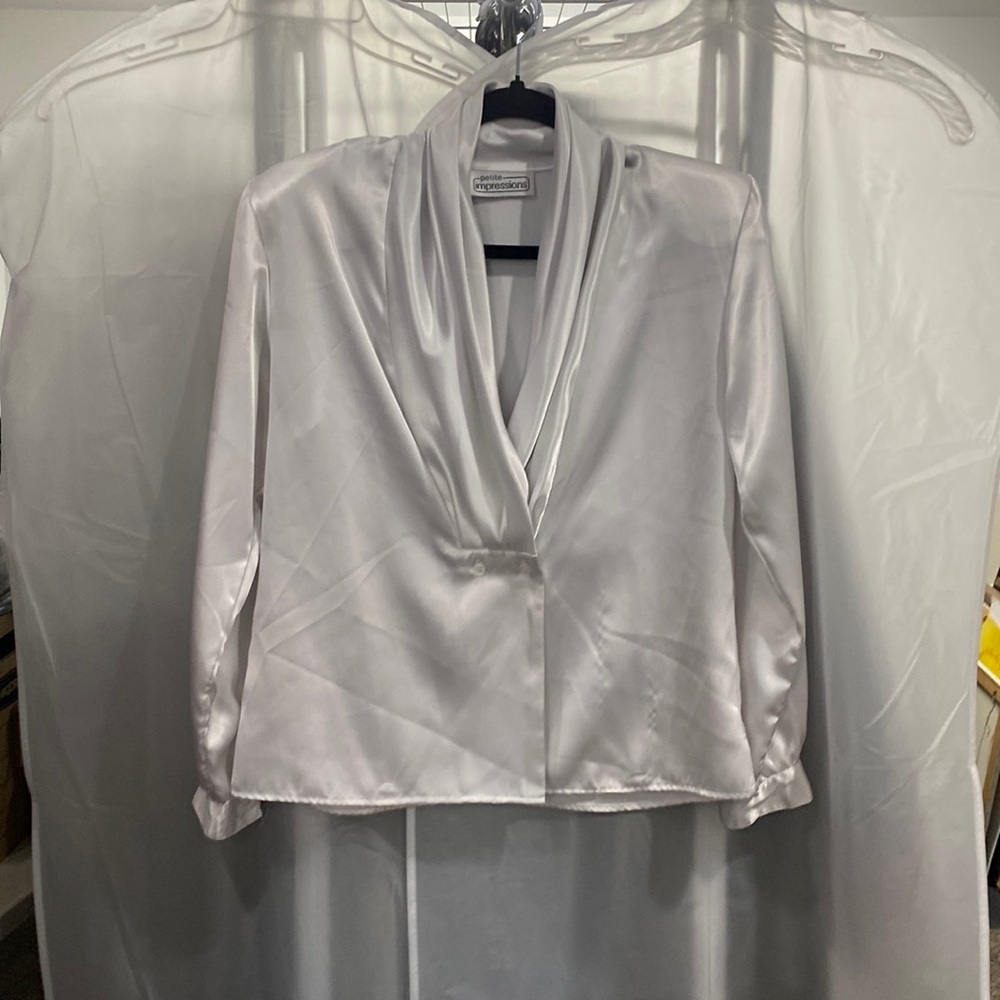 Cowl, V-neck button up blouse